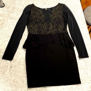 Bebe large peplum tight dress with lace sheer top